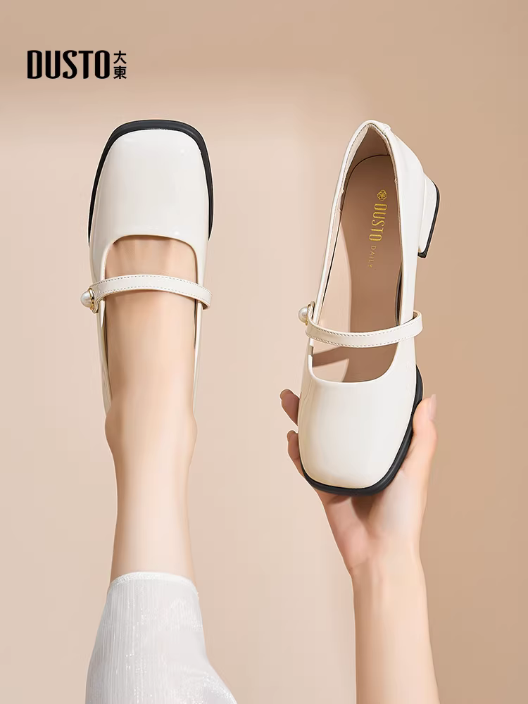 Giày cao gót đế thô Dadong dành cho nữ, mẫu mới thu đông 2025, giày da đen thanh lịch kiểu Pháp, giày Mary Jane xinh đẹp