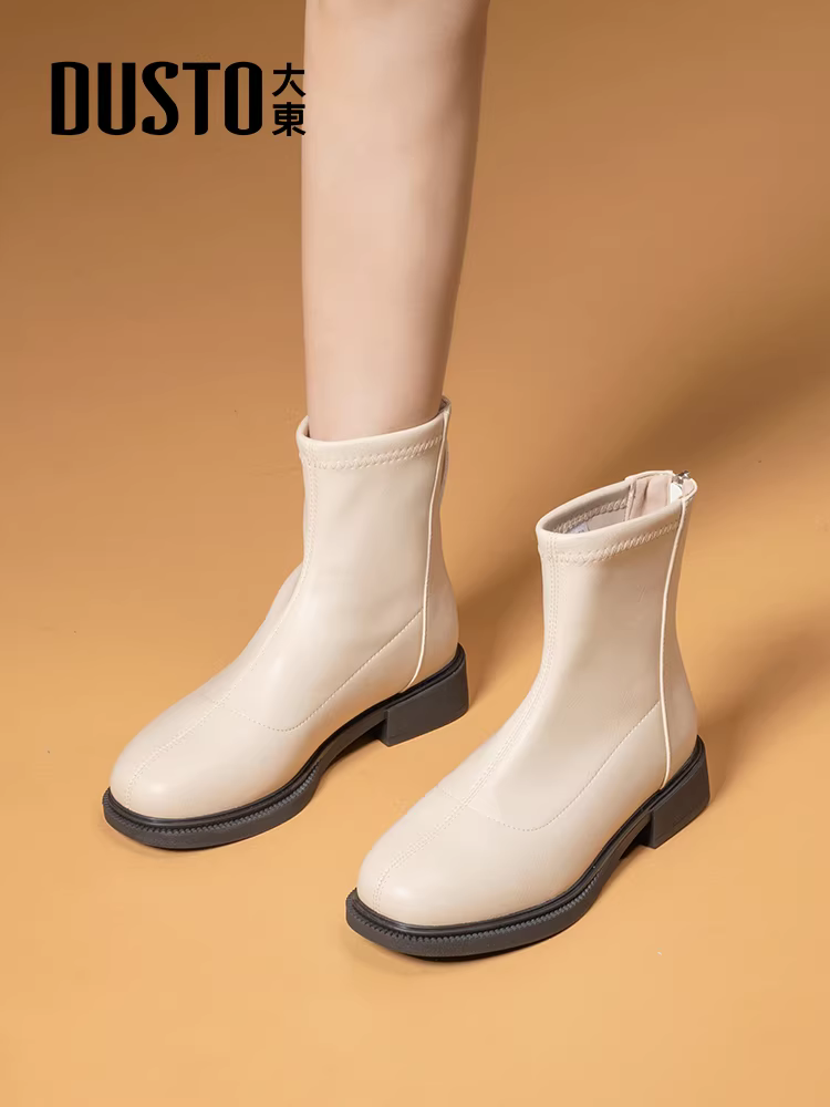 Giày Chelsea đen Dadong dành cho nữ 2025, mẫu mới thu đông, kiểu dáng đơn giản, mũi vuông, cổ ngắn, tôn dáng, kiểu Martin.