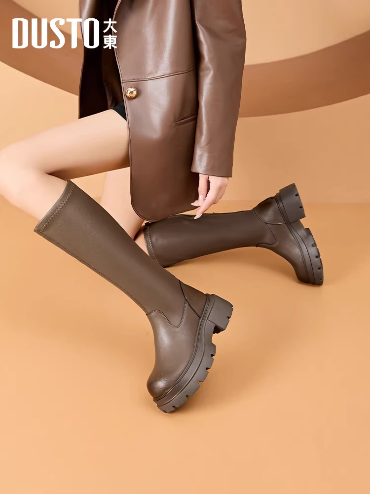 Giày bốt cao cổ dáng ngắn Dadong dành cho nữ, mẫu mới thu đông 2025, đế dày, kiểu dáng đi cưỡi ngựa, bốt cao, bốt Melard, phong cách nữ tính