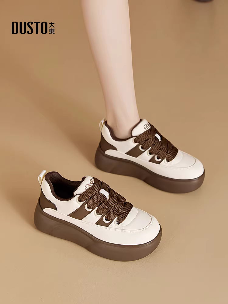 Giày Dadong đế dày màu trắng dành cho nữ 2025, giày thể thao đế xuồng mùa thu đông mới, giày thể thao nữ, giày lười tăng chiều cao