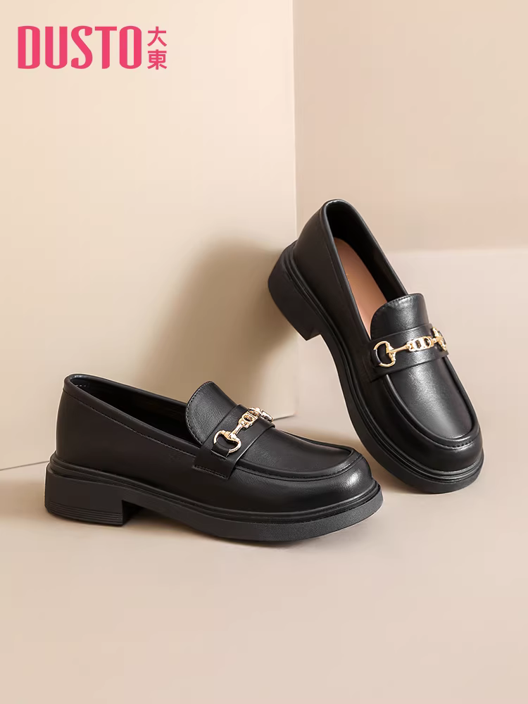 Giày lười đế dày màu đen Dadong dành cho nữ 2025 mới thu đông đa năng phong cách Anh Quốc JK giày da nhỏ đế mềm đi làm giày nữ