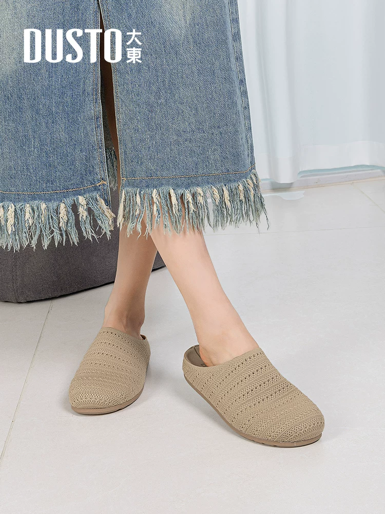 Dép nửa đế có mũi giày dệt Dadong dành cho nữ, mẫu mới hè 2025, thoáng khí, kiểu retro, kiểu Birkenstock, dễ mang.