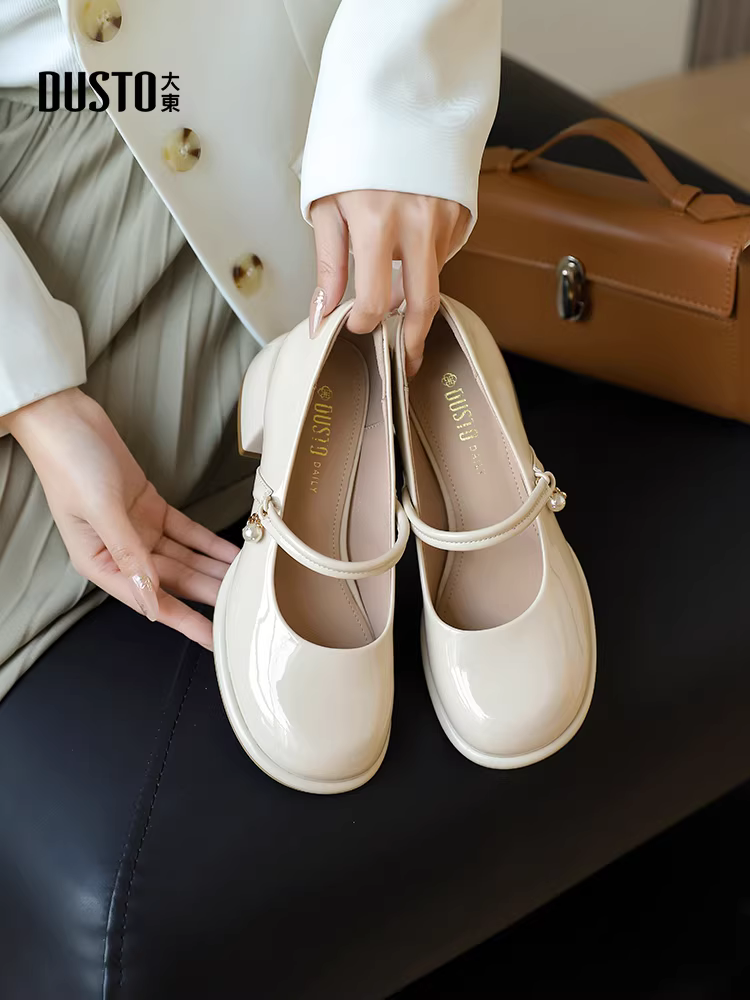 Giày Mary Jane Pháp Dadong dành cho nữ 2025, giày nữ mùa thu mới, kiểu dáng thanh lịch, gót cao đế thô, giày cao gót mũi nhọn, giày đơn giản.