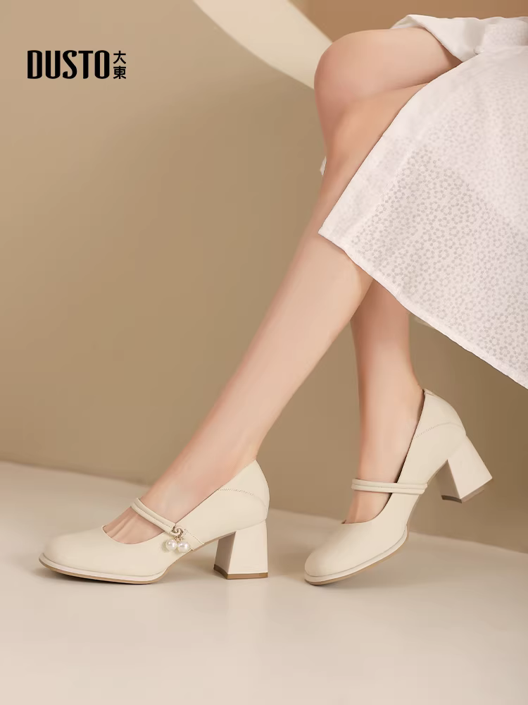 Giày Mary Jane đế thô màu đen Dadong dành cho nữ, mẫu mới thu đông 2025, giày cao gót kiểu Pháp phối chân váy, giày đơn giản thanh lịch.