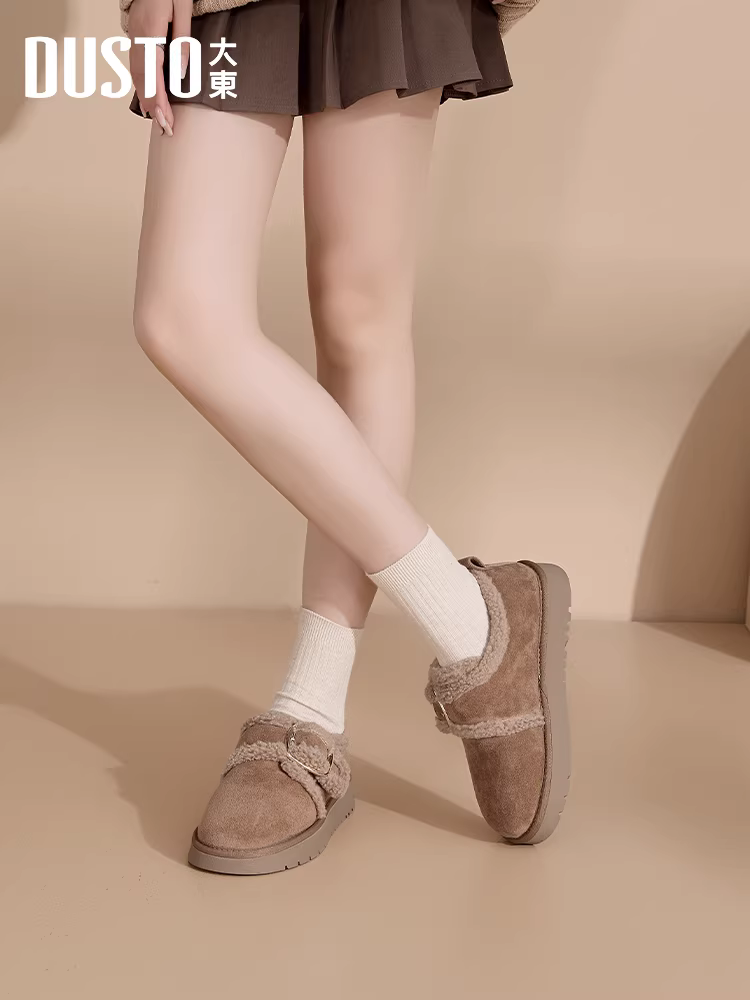 Giày Birkenstock lót lông Dadong dành cho nữ 2025, mẫu mới phổ biến mùa đông, giày bốt tuyết đế dày, giày lông ấm áp, giày bông Đông Bắc