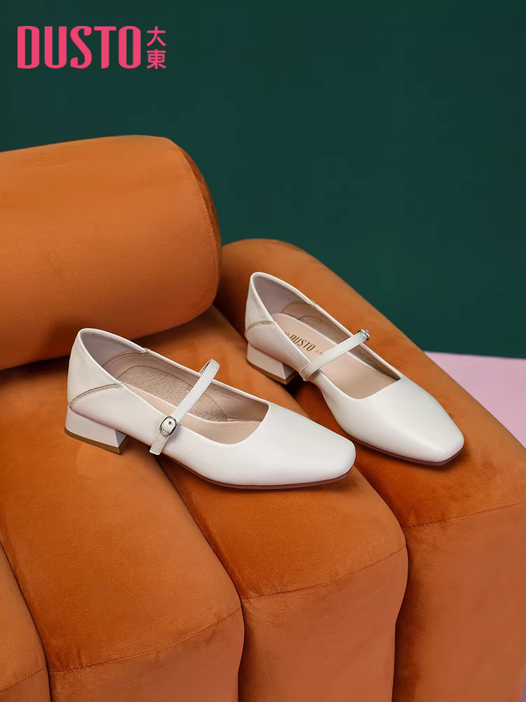Giày nữ Dadong Silver kiểu đơn giản, mẫu mới Thu 2025, giày nữ đế thấp, gót thô, kiểu Mary Jane Pháp, giày da nhỏ cổ điển