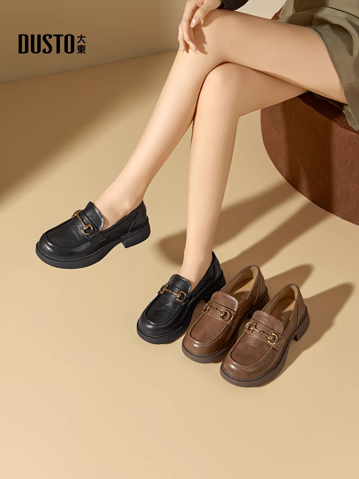 Giày lười kiểu dáng thời trang Dadongju dành cho nữ, kiểu mới mùa thu 2025, giày đen phong cách Anh, phối cùng chân váy, giày da nhỏ gọn.