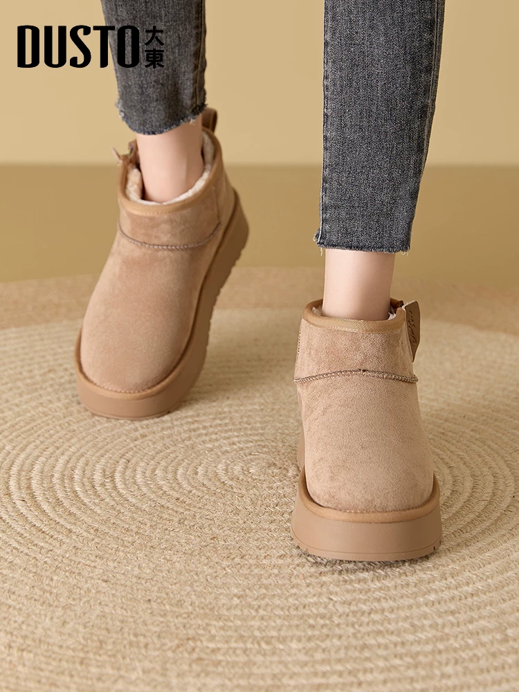 Giày bốt tuyết đế dày Dadong dành cho nữ 2025, mẫu mới mùa đông, chống thấm nước, chống trơn trượt, lót lông cừu, giày bông giữ ấm cho nữ đi ngoài trời