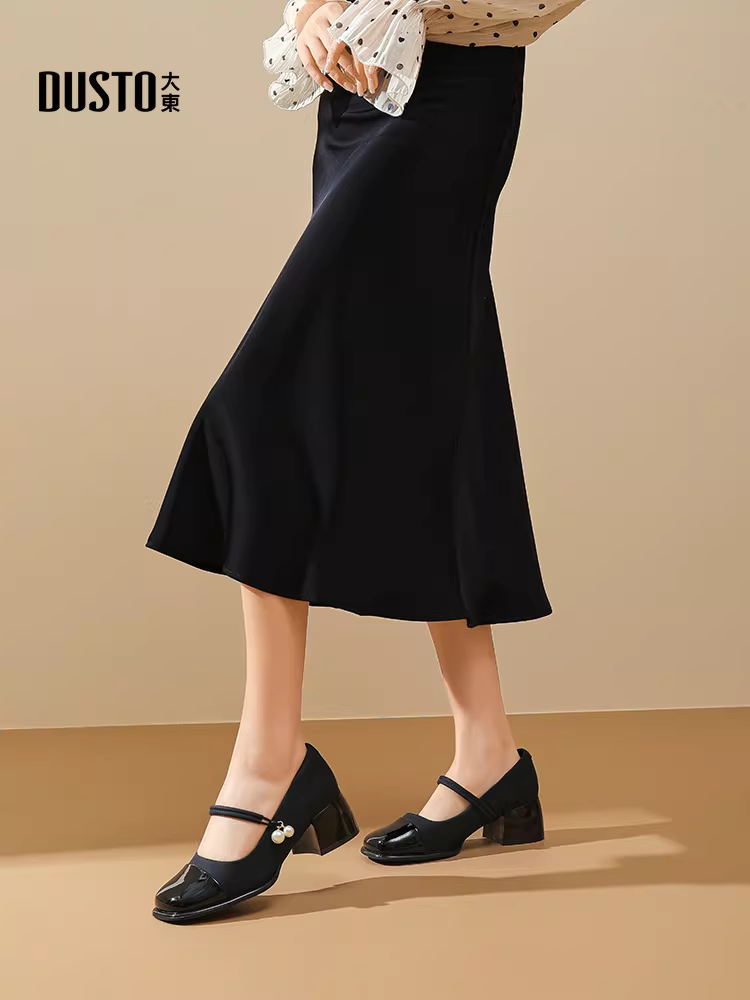 Giày nữ Dadaoyang miệng nông kiểu mới mùa thu 2025, phối chân váy, giày nữ gót dày, giày cao gót Mary Jane kiểu Pháp.
