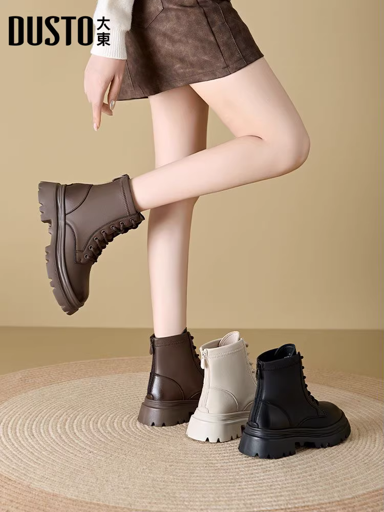 Giày bốt Martin kiểu Anh Dadong dành cho nữ, mẫu mới thu đông 2025, giày nữ thời thượng, đế dày tăng chiều cao, bốt cổ ngắn, bốt ống ngắn dành cho nữ.