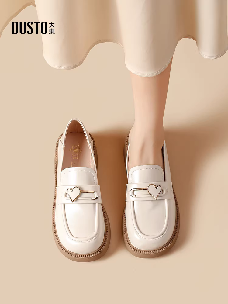 Giày da đa năng Dadong dành cho nữ 2025, kiểu dáng mới thu đông, phong cách sinh viên, giày đơn đế dày, đế mềm, mũi tròn, kiểu lười.