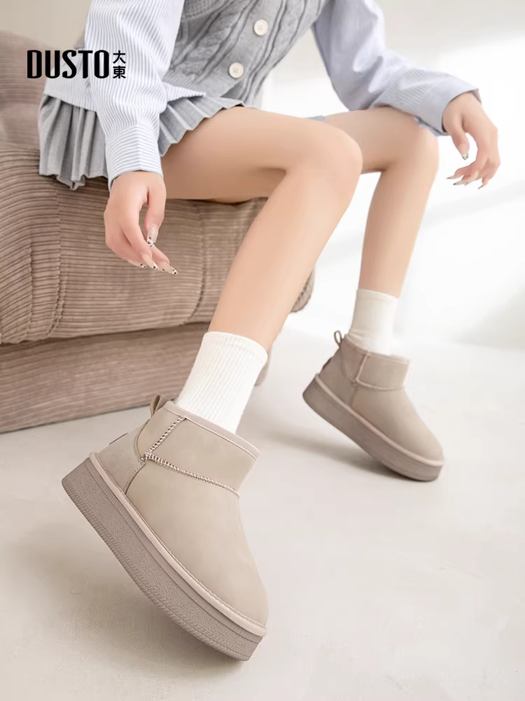 Giày bốt nữ Dadong chống thấm nước, chống trơn trượt, mùa đông 2025, lót lông cừu, dày dặn, ấm áp, đế dày, kiểu lười