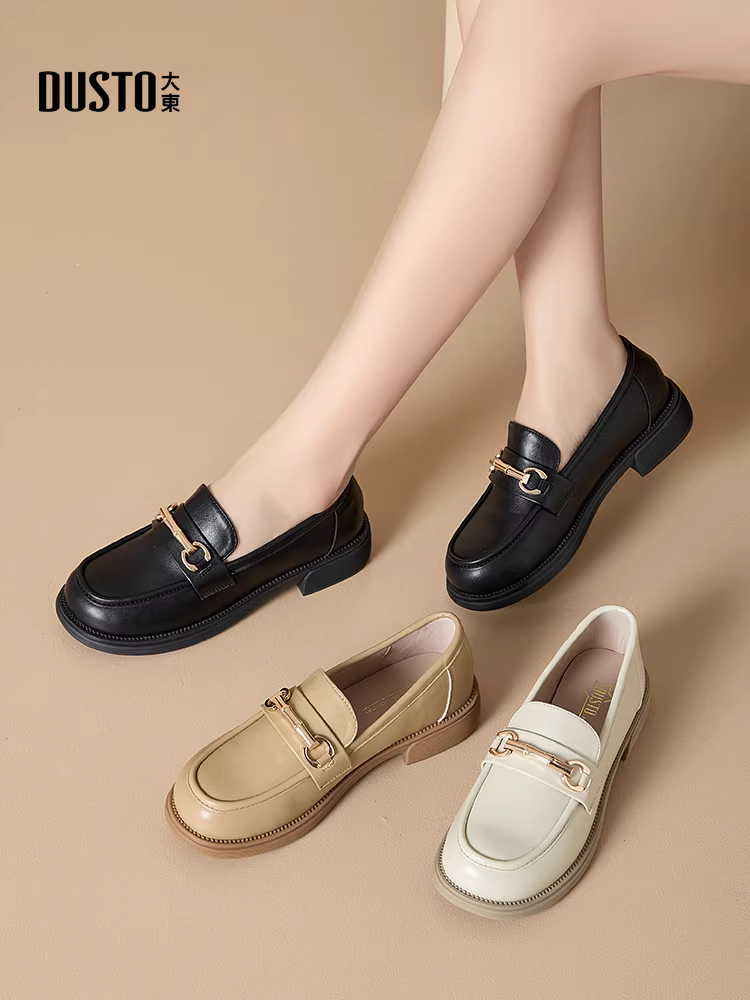Giày lười nữ Dadong kiểu dáng mới mùa thu đông 2025, màu nâu, chất liệu da cổ điển, giày bệt đi làm nữ