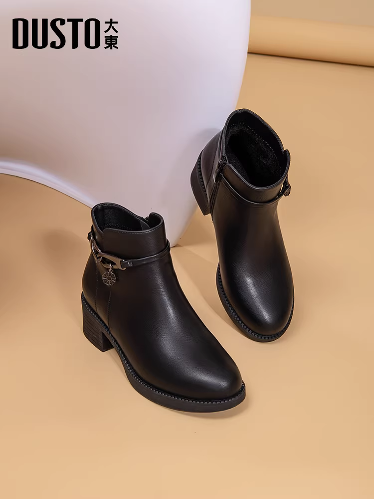 Giày bốt ngắn dành cho phụ nữ trung niên Dadong năm 2025, mẫu mới thu đông, lót lông mềm mại, giữ ấm, đế dày, thiết kế thời trang.