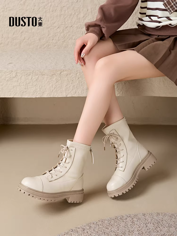 Giày nữ Dadong mùa thu đông, kiểu boots Martin đen, kiểu mới 2025, boots nữ có lót lông, phong cách Anh, đế dày, boots ngắn