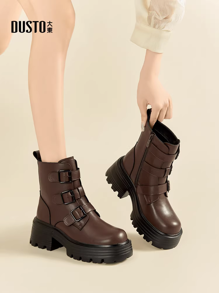 Giày bốt Martin đế dày Dadong dành cho nữ 2025 màu nâu mới kiểu Melard, giày bốt đi xe máy, giày bốt Chelsea cổ ngắn retro