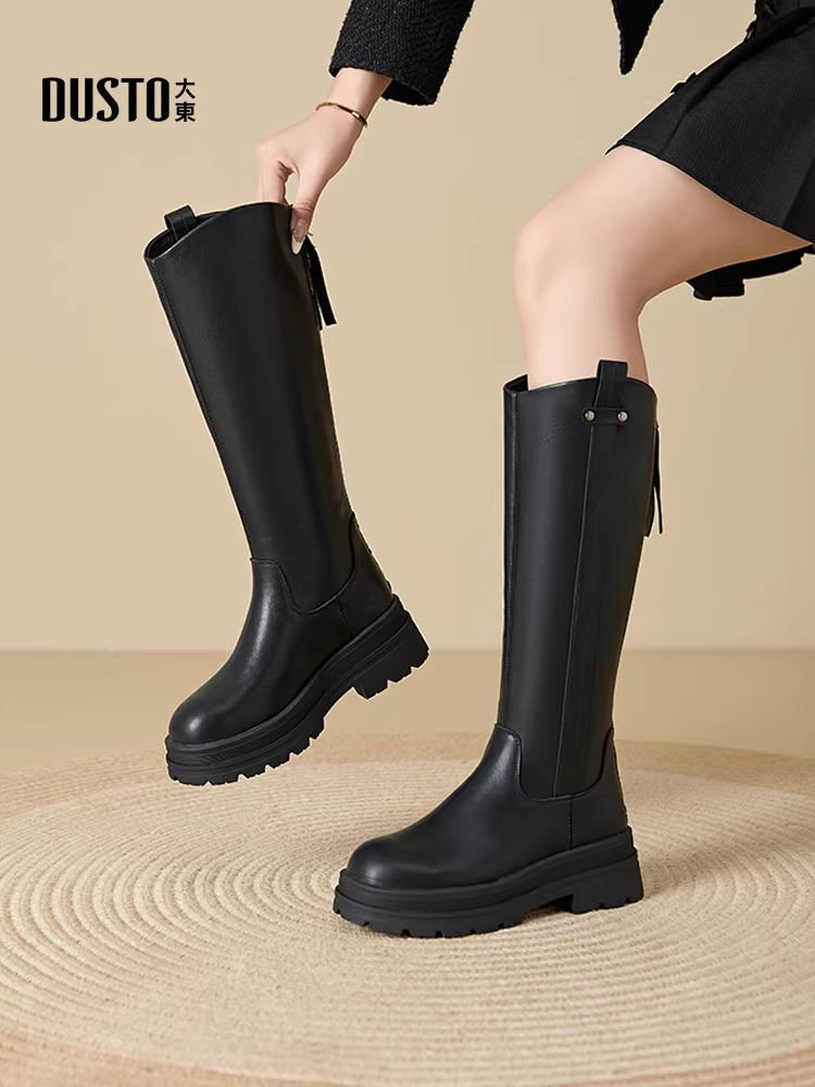 Giày bốt dài màu đen Dadong dành cho nữ, kiểu mới thu đông 2025, mẫu giày bán chạy nhất năm nay, chu vi bắp chân rộng, kiểu dáng thon gọn.
