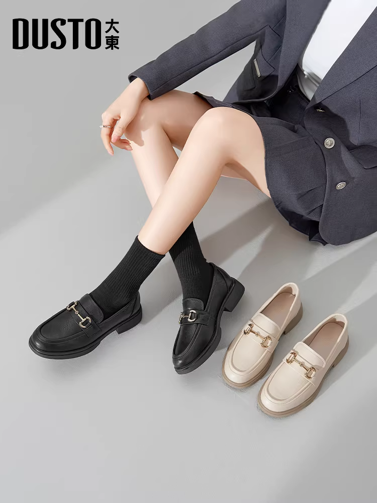 Giày Loafer đen Dadong nữ 2025 kiểu Anh mới thu đông, đa năng, gót dày, giày da nhỏ, đế dày, đế mềm, giày đơn.