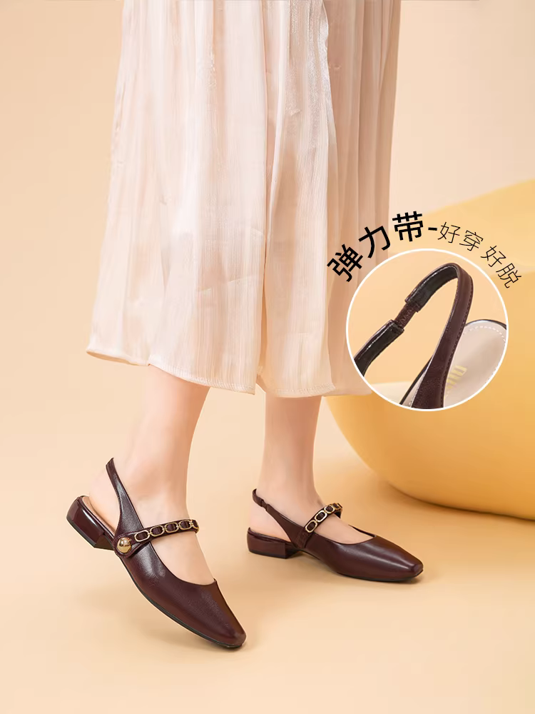 Dép nữ Dadong Baotou kiểu mới hè 2025, phù hợp với chân váy, gót thấp, gót thô, phong cách Pháp, dép cao cấp sang trọng.