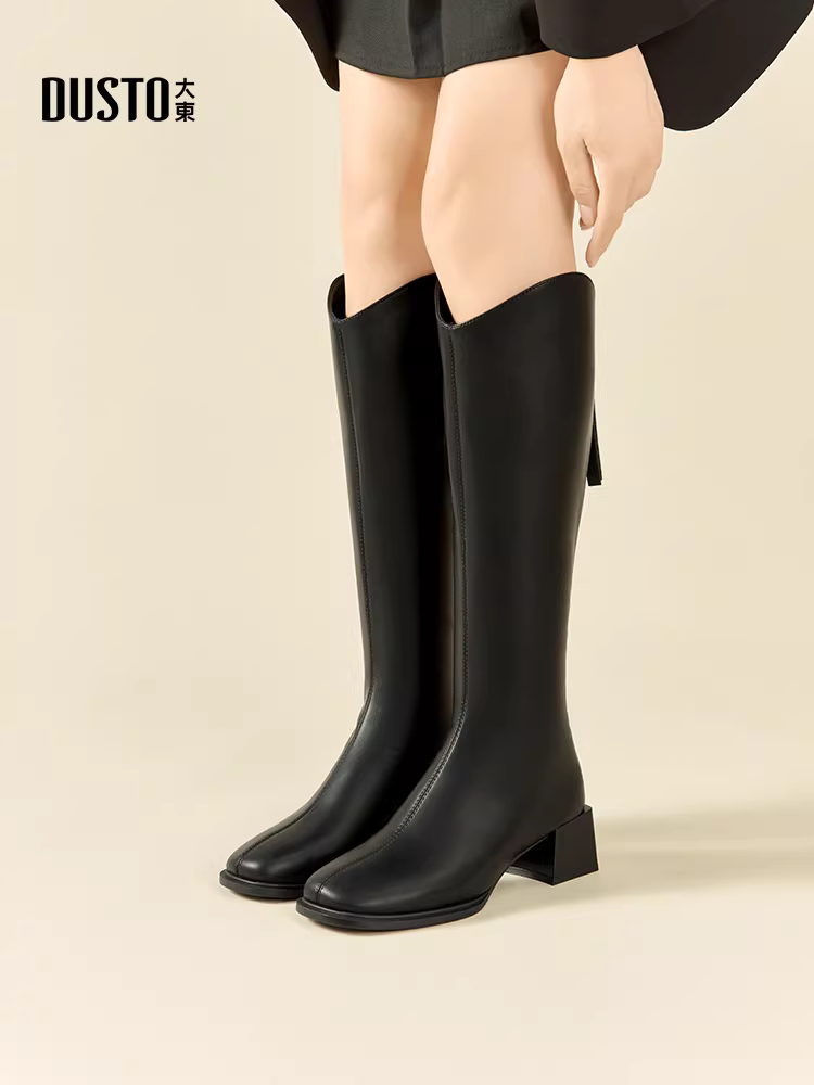 Giày bốt cao gót dài Dadong dành cho nữ, kiểu mới thu đông 2025, bốt cao cổ đi xe, bốt trắng nữ, bốt dài kiểu Pháp cổ chữ V.