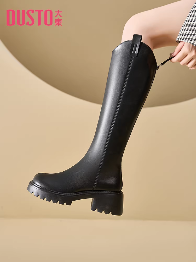 Giày bốt Dadong Maillard dành cho nữ, kiểu mới thu đông 2025, bốt cao cổ đế dày màu nâu dành cho người nhỏ nhắn, bốt ôm dáng, bốt cưỡi ngựa.