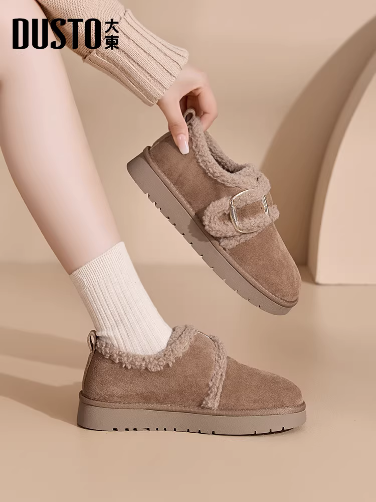 Giày Birkenstock lót lông Dadong dành cho nữ 2025, mẫu mới phổ biến mùa đông, giày bốt tuyết đế dày, giày lông ấm áp, giày bông Đông Bắc