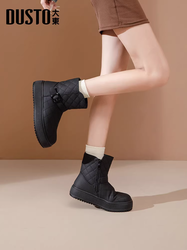 Giày bốt tuyết đế dày Dadong dành cho nữ, kiểu mới mùa đông 2025, giày lót lông cừu màu trắng, giày cotton giữ ấm mùa đông chống trơn trượt khi đi ngoài trời.