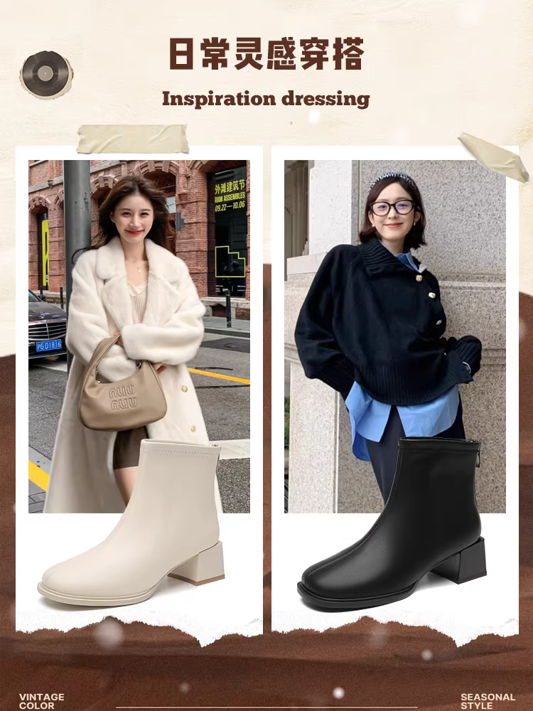 Giày bốt cổ ngắn đế dày kiểu phương Đông dành cho nữ 2025 mới mùa thu Giày bốt lót lông Melard Giày bốt dáng ôm Giày bốt Chelsea nữ
