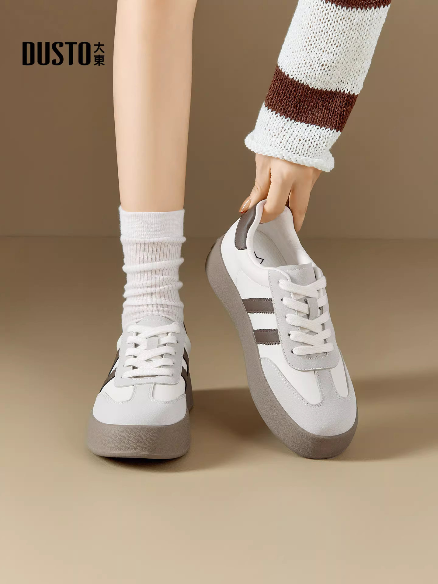Giày thể thao Dadong retro dành cho nữ, mẫu mới mùa đông 2025, kiểu dáng thời trang đa năng, đế dày, giày thể thao thường ngày, giày trắng