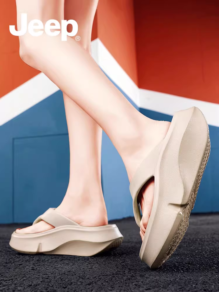 Dép nữ JEEP mùa hè đi ngoài trời kiểu mới 2025, dép xỏ ngón đế dày, giày đi biển tăng chiều cao