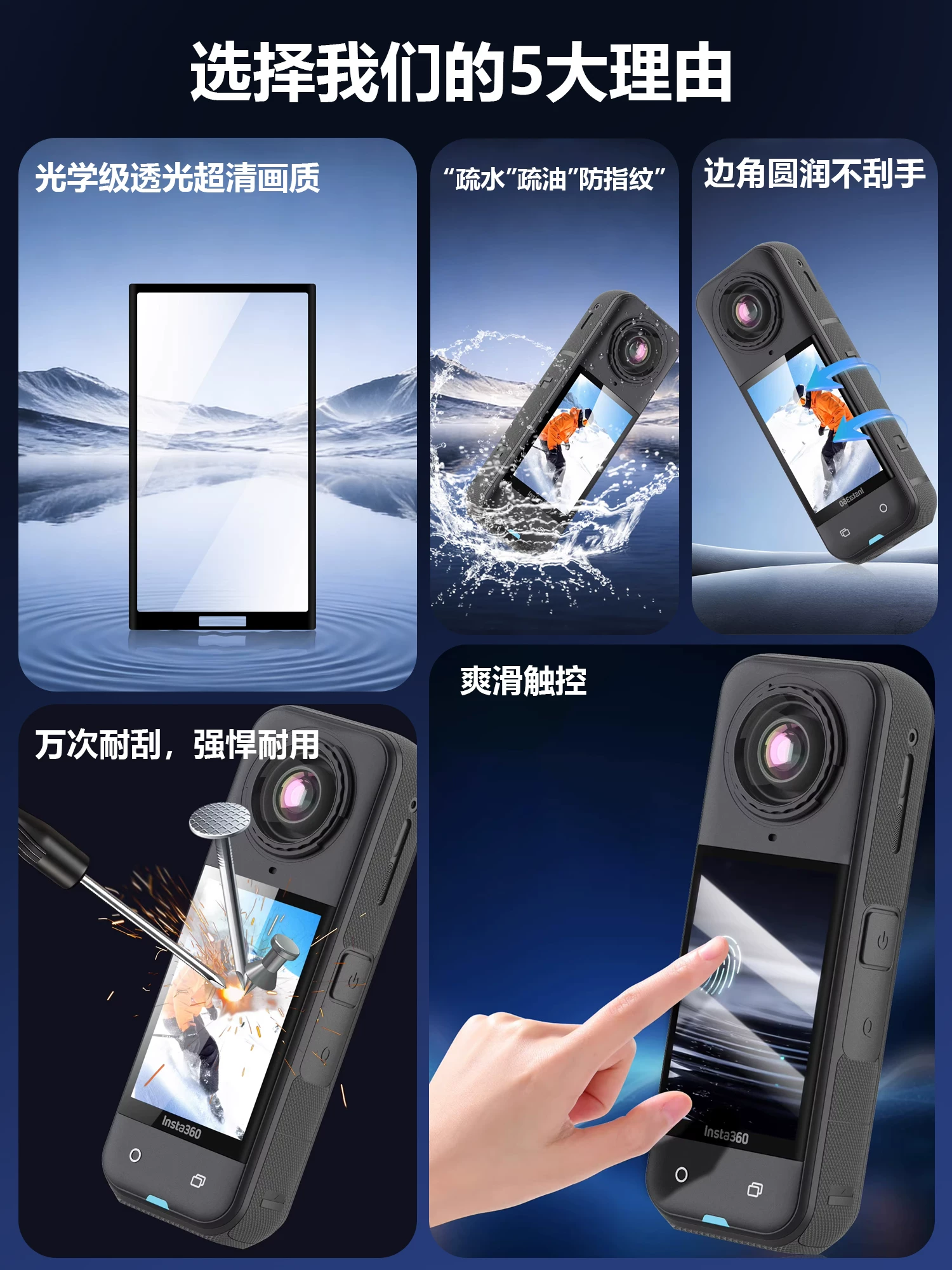 Miếng dán bảo vệ màn hình Minifocus cho Insta360 X5, tương thích với màn hình camera hành động toàn cảnh Insta360 X4/X3, độ phân giải cao, chống mài mòn, chống cháy nổ, phụ kiện camera hành động.
