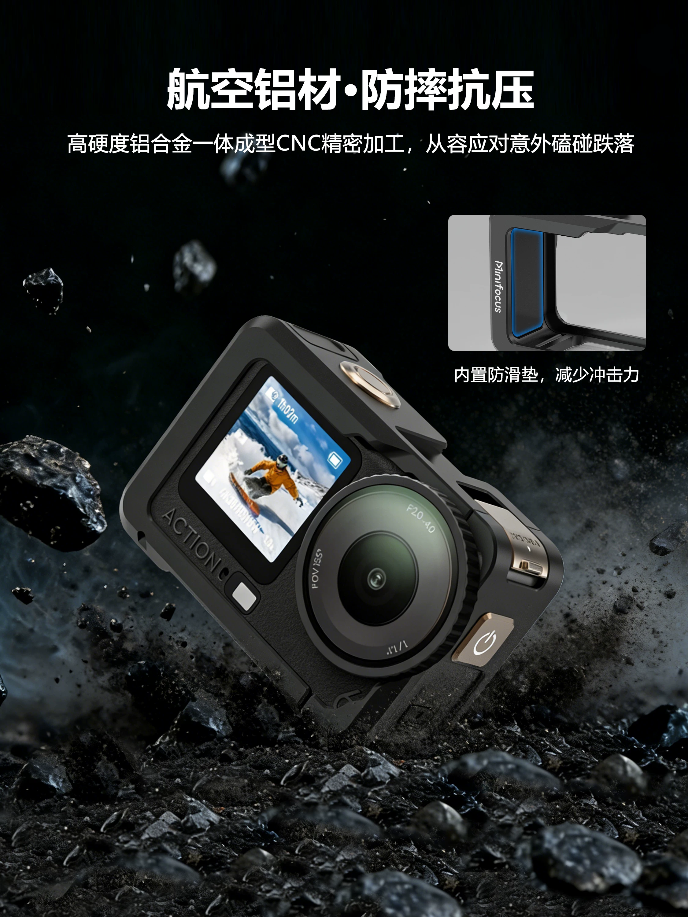Lồng kim loại Minifocus cho DJI ACTION6 Khung mở rộng bằng hợp kim nhôm Vỏ bảo vệ chụp ảnh ngang và dọc Phụ kiện máy ảnh hành động Tay cầm chụp ảnh đường phố Vlog có nam châm tháo lắp nhanh