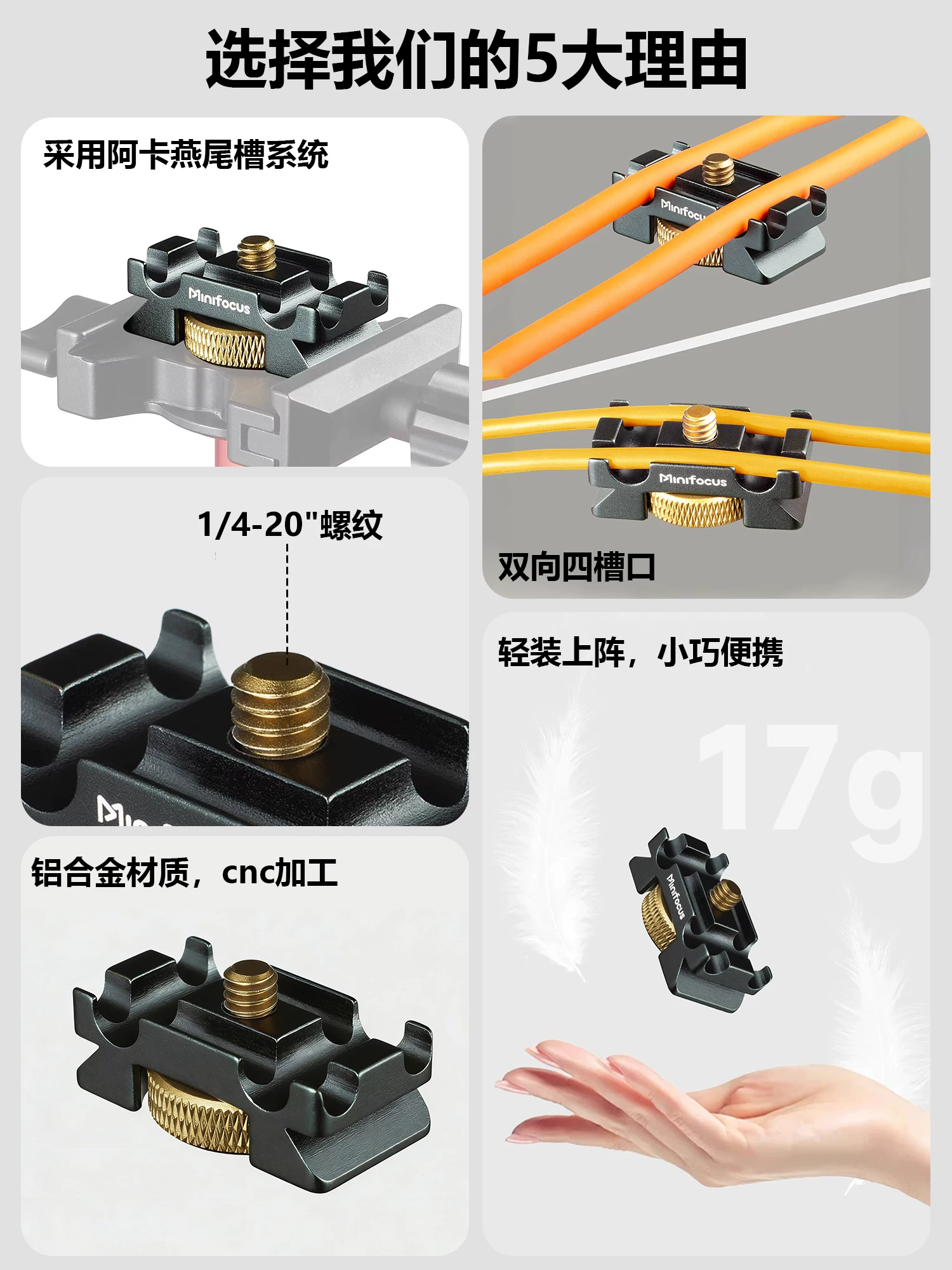 Dụng cụ quản lý cáp kim loại Minifocus, tấm tháo nhanh, công cụ quản lý cáp cho kết nối máy ảnh DSLR, bộ ổn định đầu tripod, kẹp cáp dữ liệu máy ảnh đa năng, kẹp cáp Arca Quick Release.