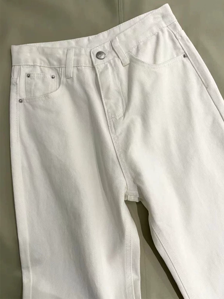 Quần jean lụa trắng dành cho nữ, kiểu dáng mỏng mùa hè, cỡ lớn, lưng cao, dáng rộng, mềm mại, tôn dáng, quần dài rộng ống rộng Tencel.