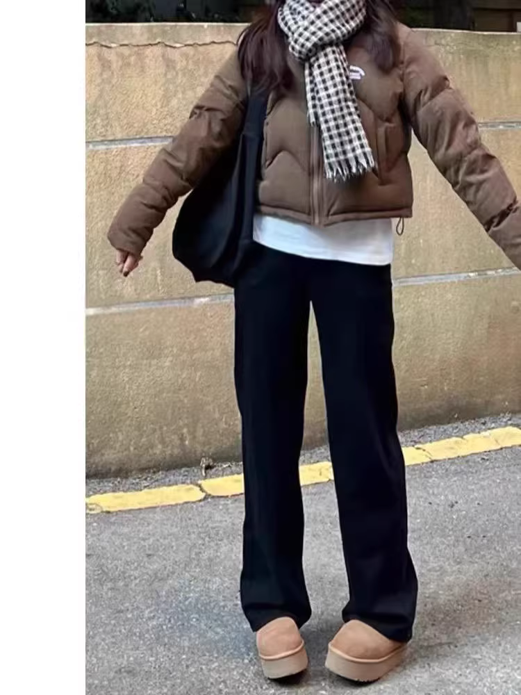 Quần jeans đen ống rộng dáng ôm cho nữ thu đông 2024, lót lông dày dặn, size lớn, cạp cao, co giãn, tôn dáng, ống thẳng