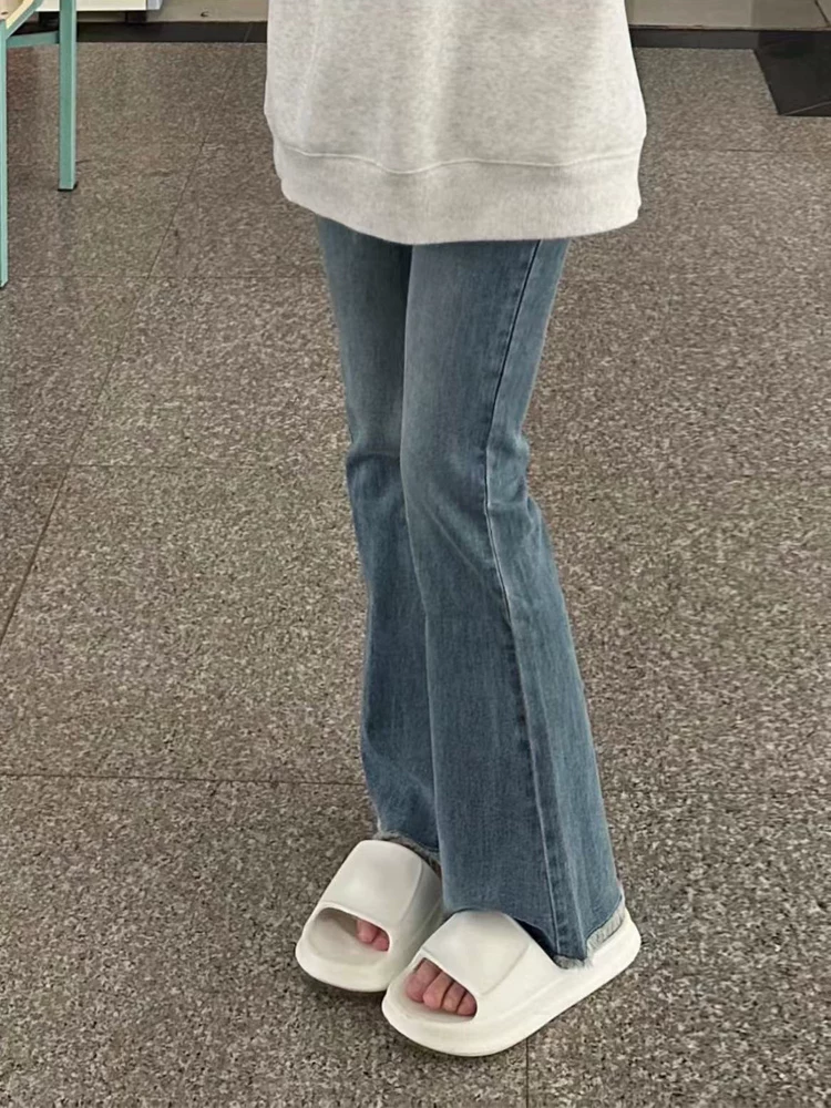 Quần jeans ống đứng xòe dành cho nữ, thu đông 2024, size nhỏ, size lớn, cạp cao, co giãn, che hông, quần bootcut tôn dáng