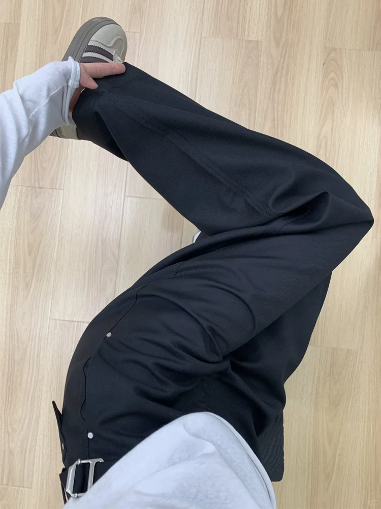 Quần tây ống rộng màu đen dành cho nữ, kiểu dáng mới mùa xuân, cỡ lớn, lưng cao, dáng rộng, thon gọn, dáng quả lê, quần thường ngày mềm mại