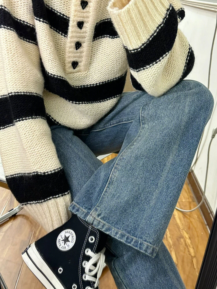 Quần ống rộng dáng quả lê dành cho nữ 2023 đầu thu cỡ lớn mập mm quần jean ống rộng dáng rộng lưng cao giảm béo