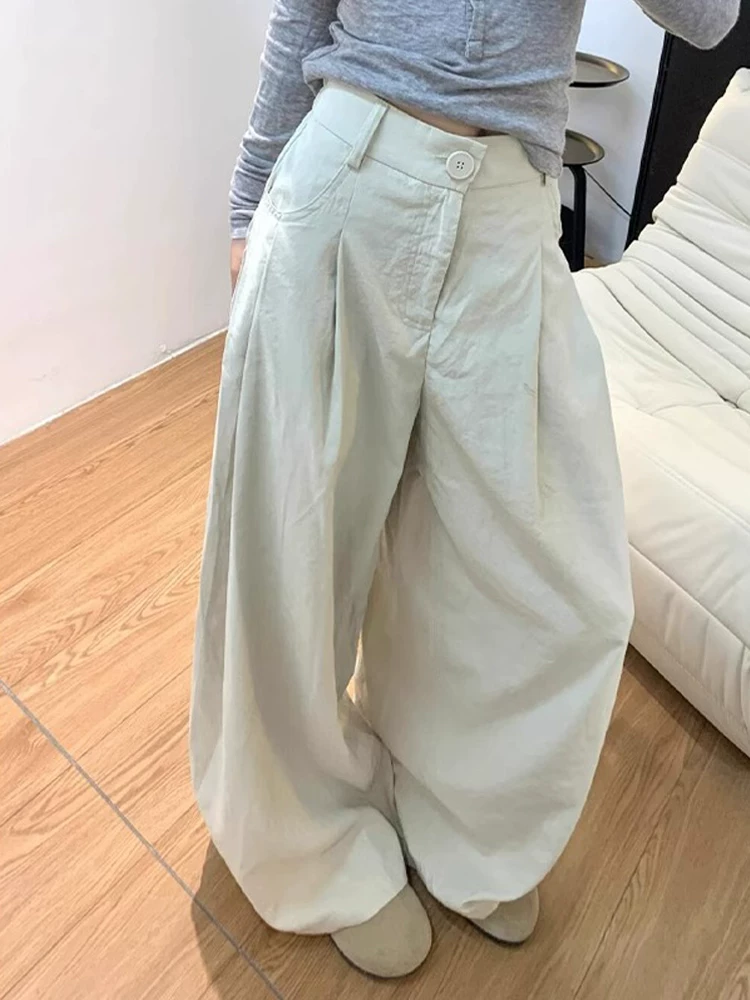 Quần ống rộng thông thường dành cho nữ, cỡ lớn mùa hè, lưng cao, dáng rộng, thon gọn, dáng quả lê, chân dày, hông rộng, quần dài ống thẳng