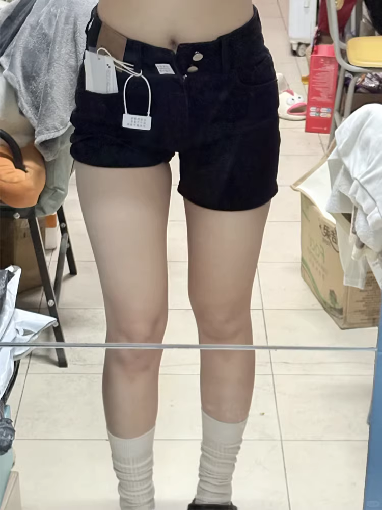 Quần short denim đen dáng quả lê dành cho nữ, size lớn mùa hè, lưng cao, co giãn, che hông, quần ống rộng chữ A tôn dáng