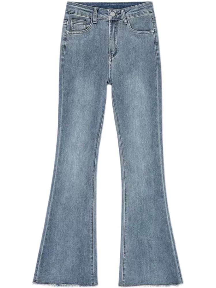 Quần jeans ống đứng xòe dành cho nữ, thu đông 2024, size nhỏ, size lớn, cạp cao, co giãn, che hông, quần bootcut tôn dáng