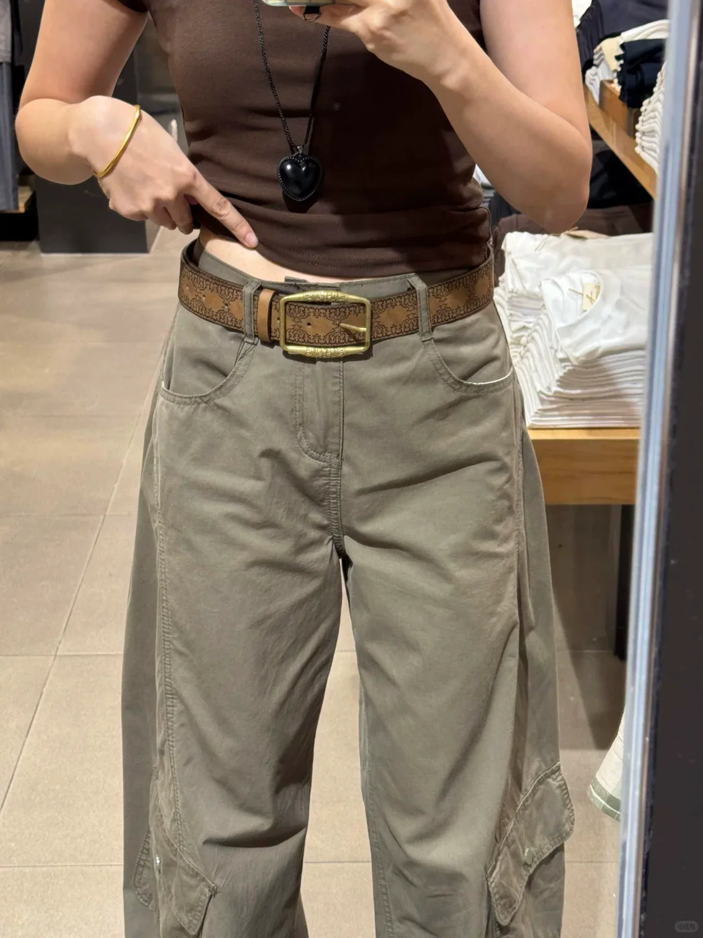 Quần cargo dáng lửng kiểu Mỹ dành cho nữ, mùa thu, cỡ lớn, lưng cao, dáng rộng, tôn dáng, nhỏ nhắn, quần ống rộng hình liềm