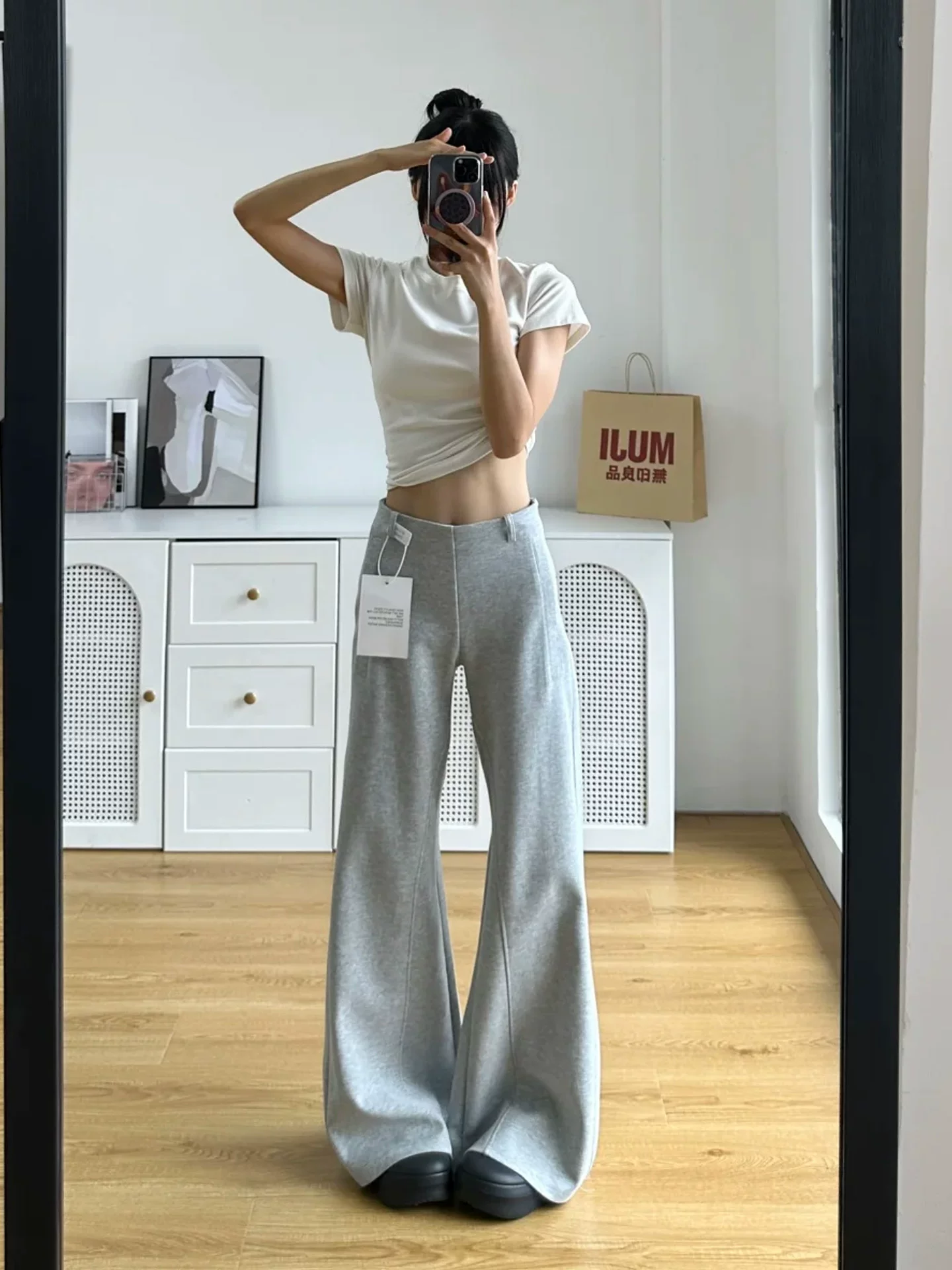 Quần âu nữ cạp cao, không bó sát, hơi loe, mùa thu, cỡ lớn, dáng rộng, mềm mại, tôn dáng, dành cho người có thân hình quả lê, quần thể thao.