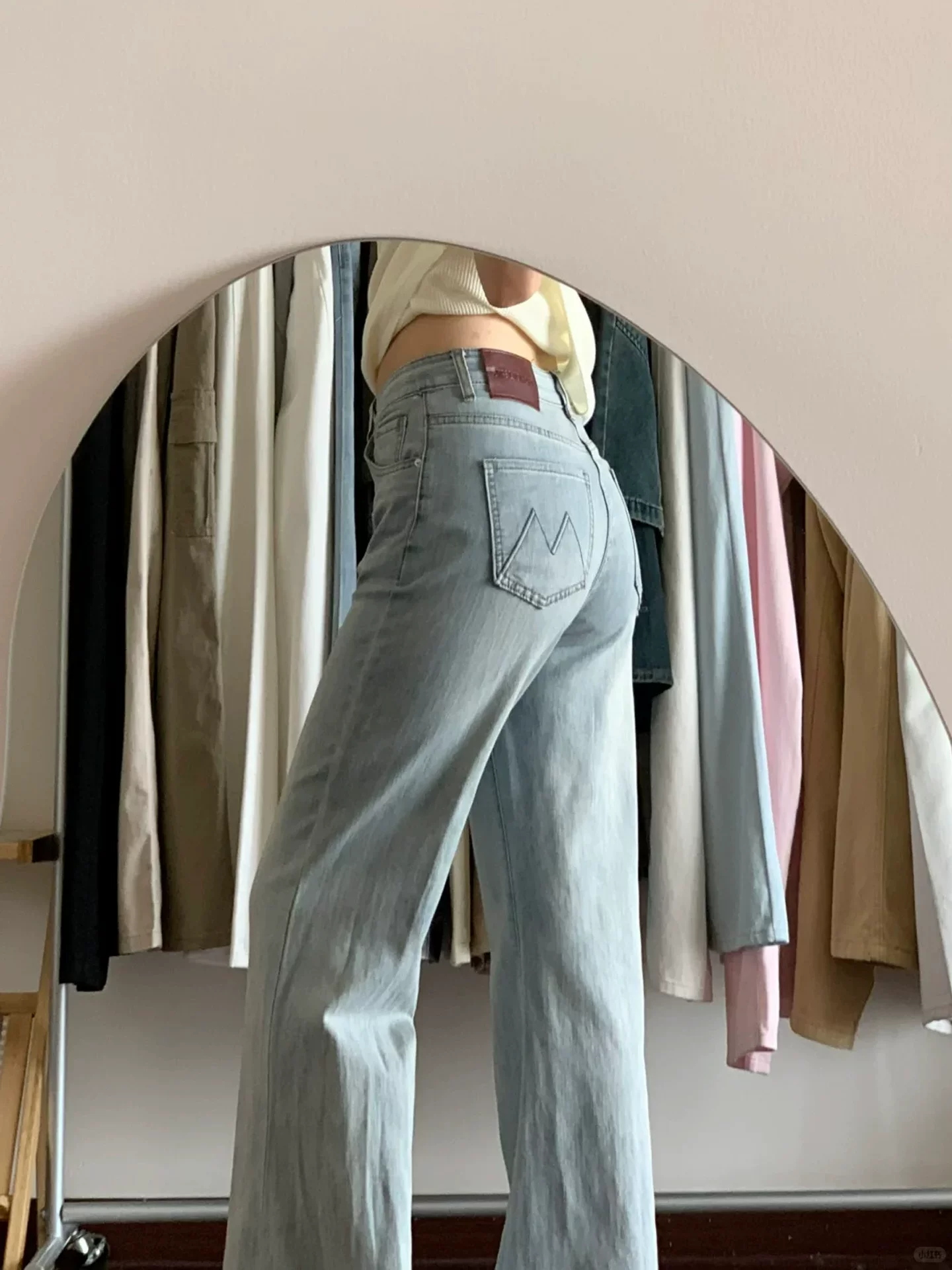 Quần jean xòe màu xanh nhạt dành cho nữ, kiểu dáng mỏng mùa hè, cỡ lớn, lưng cao, co giãn, tôn dáng, không bó sát, quần ống chuông