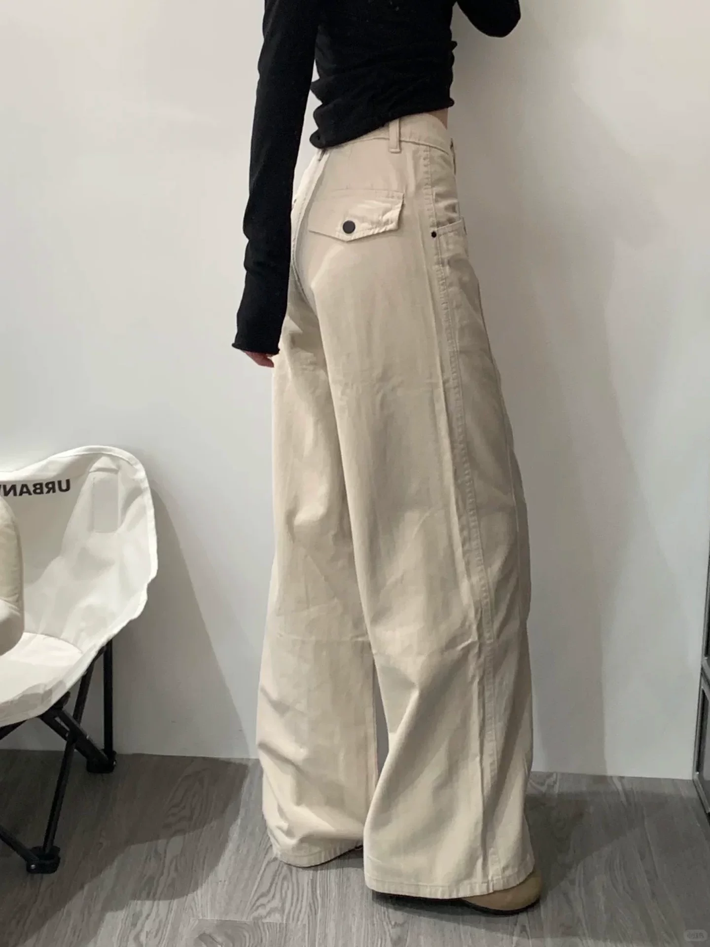 Quần jean công sở màu mơ dành cho nữ, phong cách đầu thu, cỡ lớn, lưng cao, dáng rộng, che hông, giảm béo, dáng quả lê, quần ống rộng