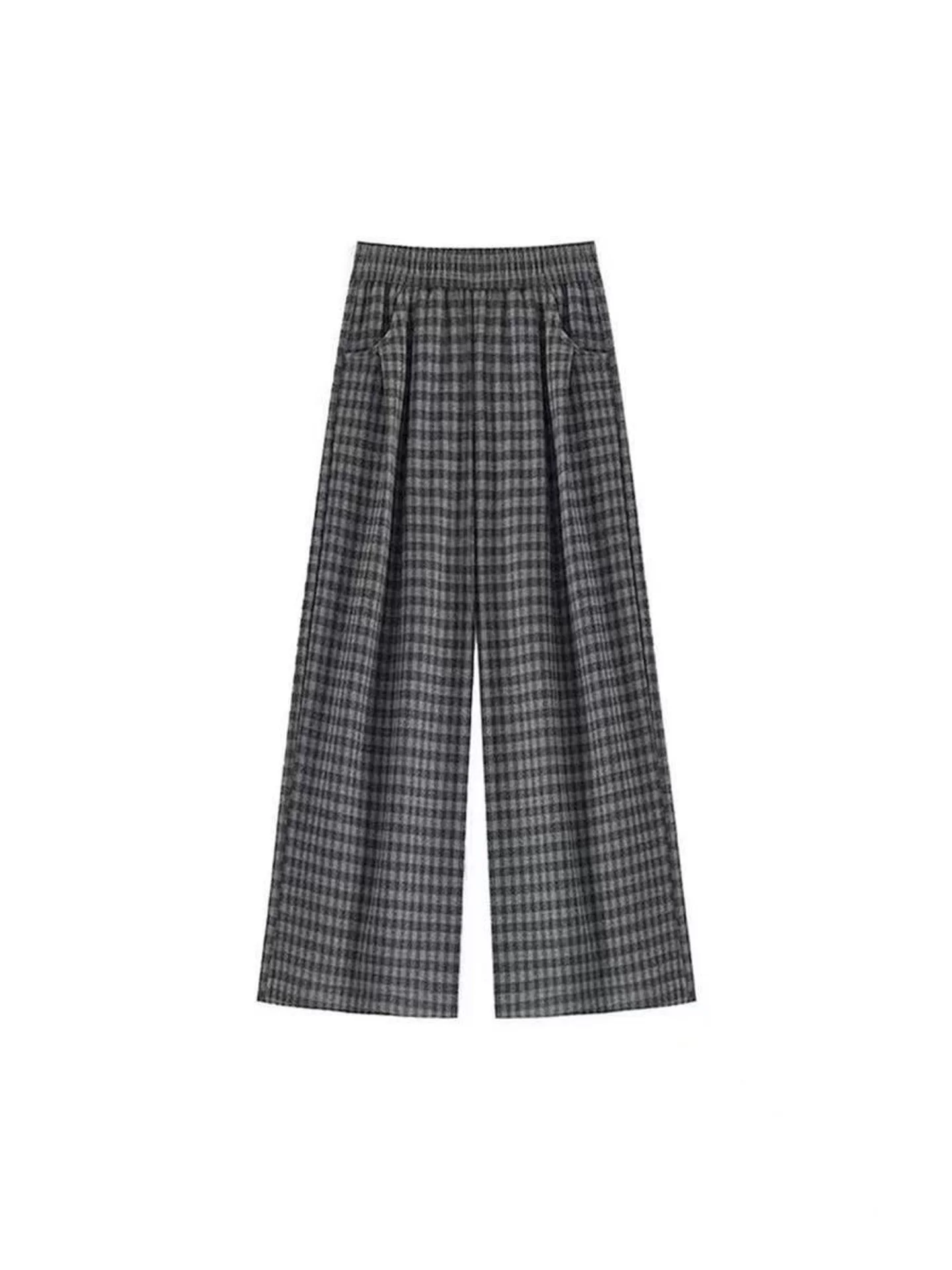 Quần ống rộng bằng len kẻ sọc dày lót lông cừu kiểu lười dành cho nữ, mùa thu đông, cỡ lớn, lưng cao, giảm béo, quần thường ngày mềm mại.