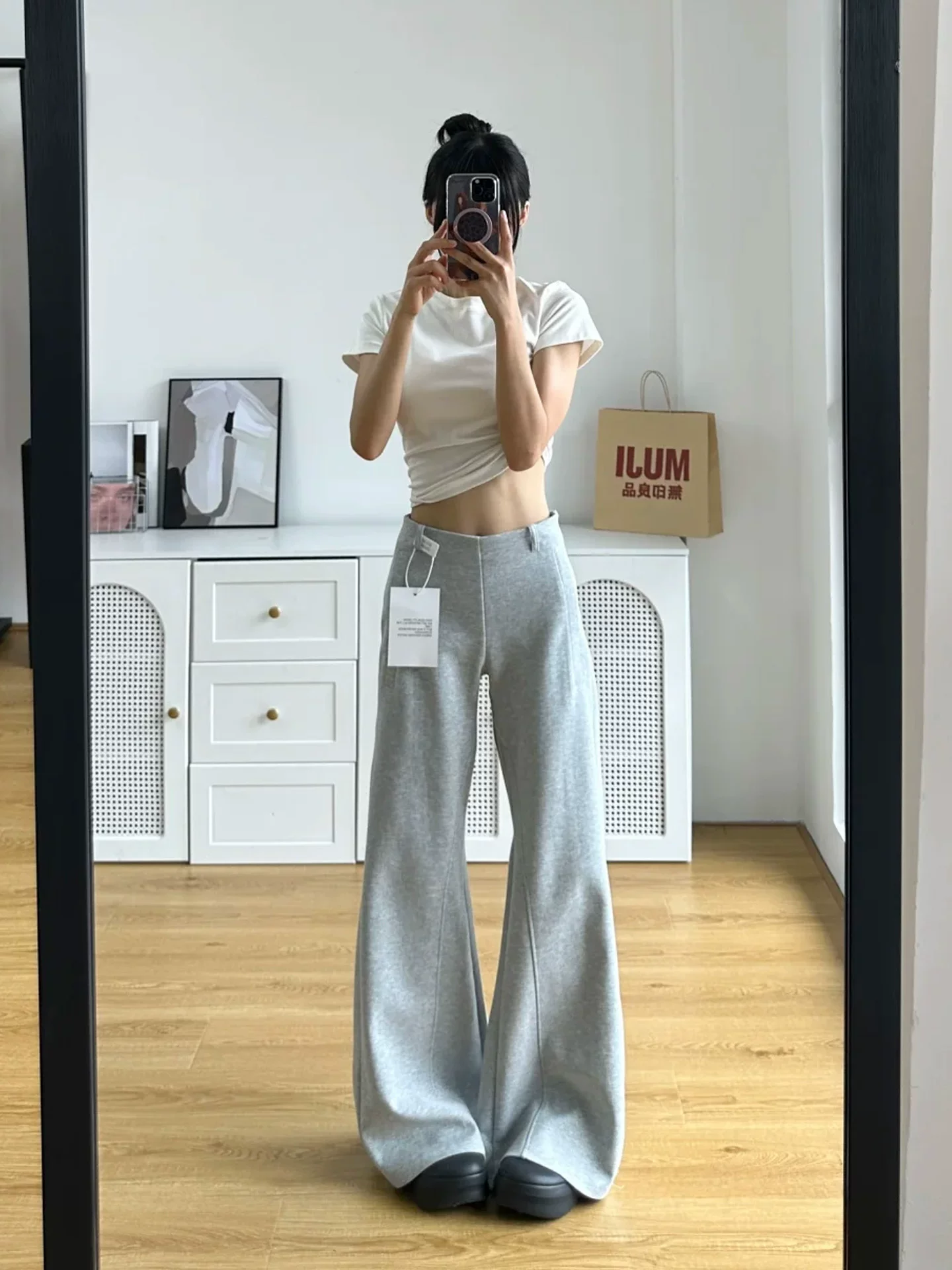 Quần âu nữ cạp cao, không bó sát, hơi loe, mùa thu, cỡ lớn, dáng rộng, mềm mại, tôn dáng, dành cho người có thân hình quả lê, quần thể thao.