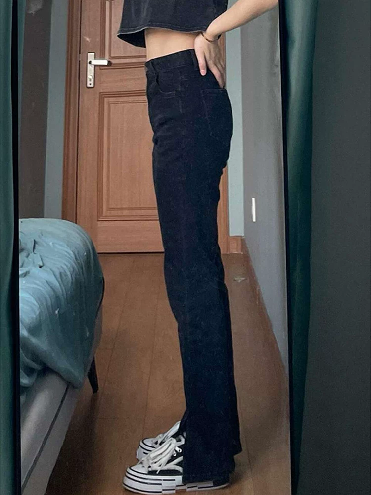 Quần ống đứng co giãn hình quả lê mùa thu đông 2022 cạp cao giảm béo cỡ lớn quần jean ống loe béo mm