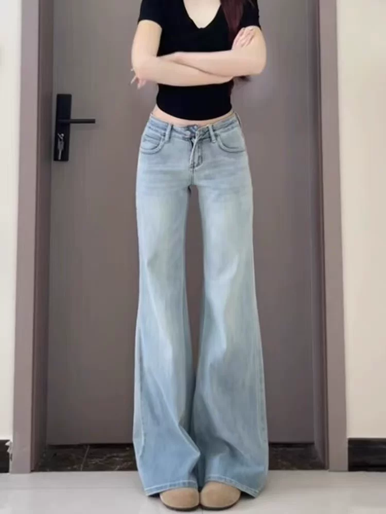 Quần ống loe Tencel dành cho nữ, kiểu dáng mỏng mùa hè, cỡ lớn, lưng cao, mềm mại, tôn dáng, không bó sát, quần dài denim lụa băng