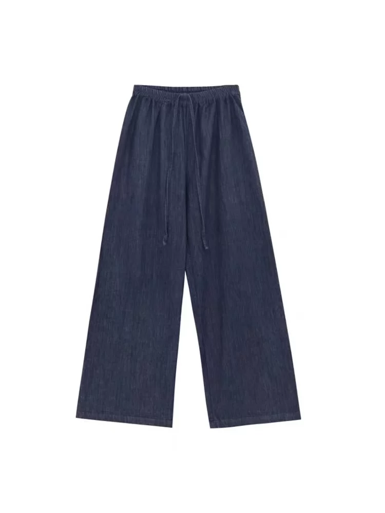 Quần cotton và vải lanh kiểu Nhật dành cho nữ, mùa hè 2025, mỏng, cỡ lớn, lưng cao, rộng rãi, tôn dáng, quần vải lanh ống rộng